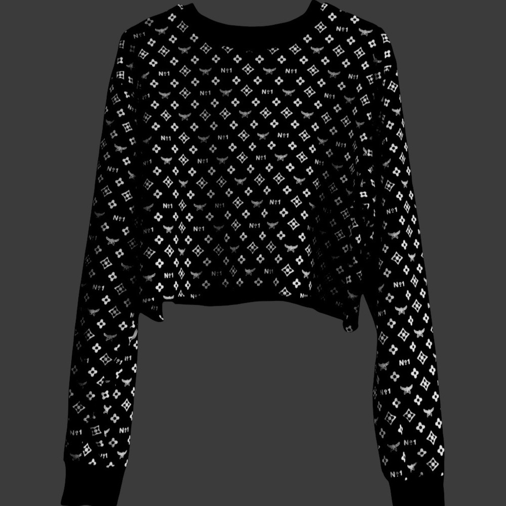 Black‎ and White Patterned Cropped Sweater